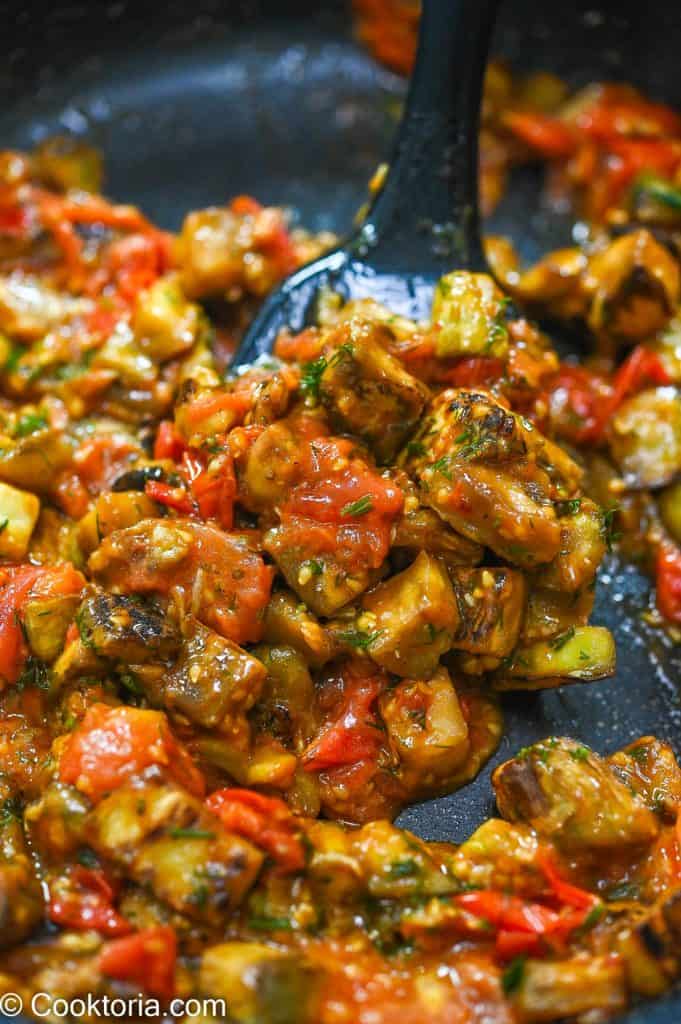 Eggplant with Tomatoes on a spatula