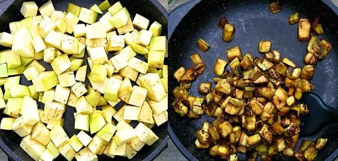 frying the eggplant
