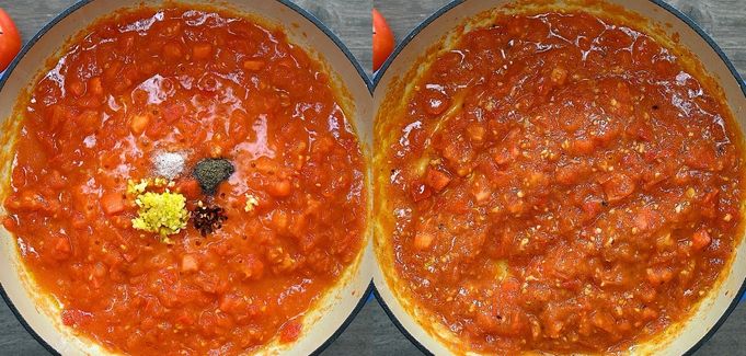 adding spices to the tomatoes