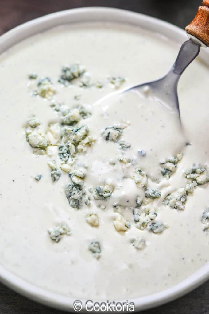 Blue Cheese Dressing on a spoon